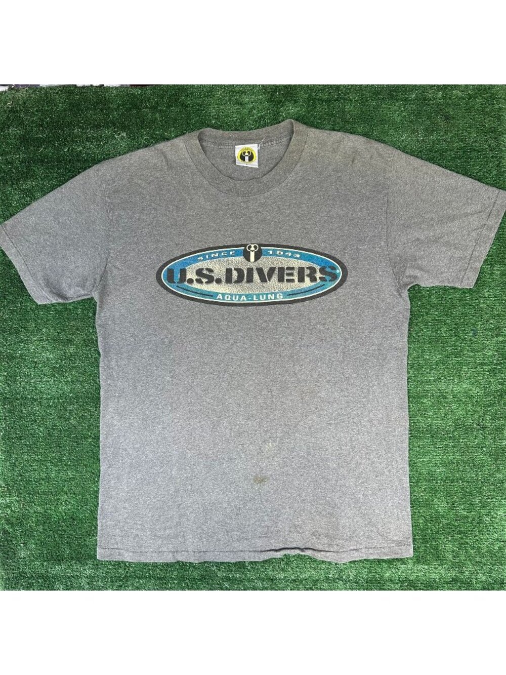 Vintage 90s US Divers Aqua Lung T-Shirt Gray L Single Stitch Surfer Scuba Beach